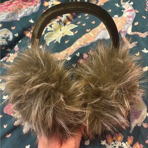 Anthropologie Fluffy Faux Fur Earmuffs - Olive